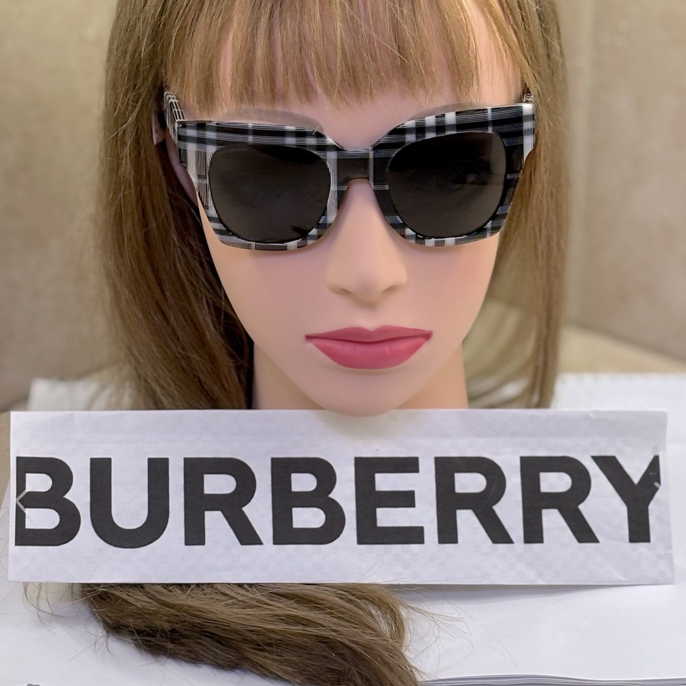 New Burberry BE4364 3994/87 Kitty Check White Sunglasses